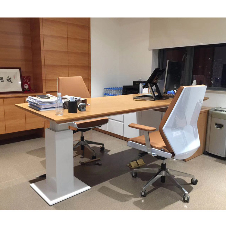 天時家具電動升降辦公桌站立式電腦辦公桌人體工學(xué)智能實木老板臺